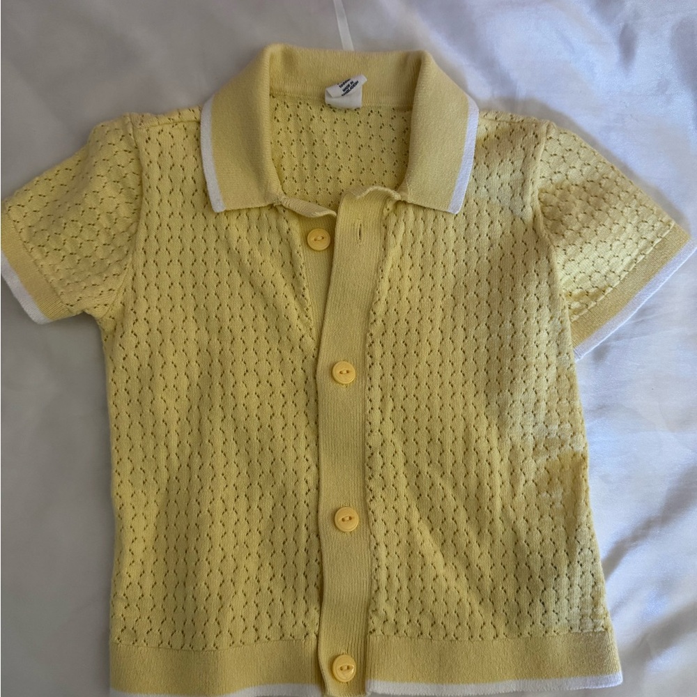 GAP Yellow Knit Polo Cardigan with White Trim